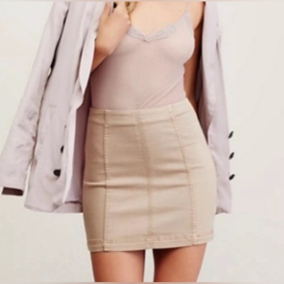 Free People Modern Femme Bodycon Denim Mini Skirt in Blush Pink - Picture 2 of 10